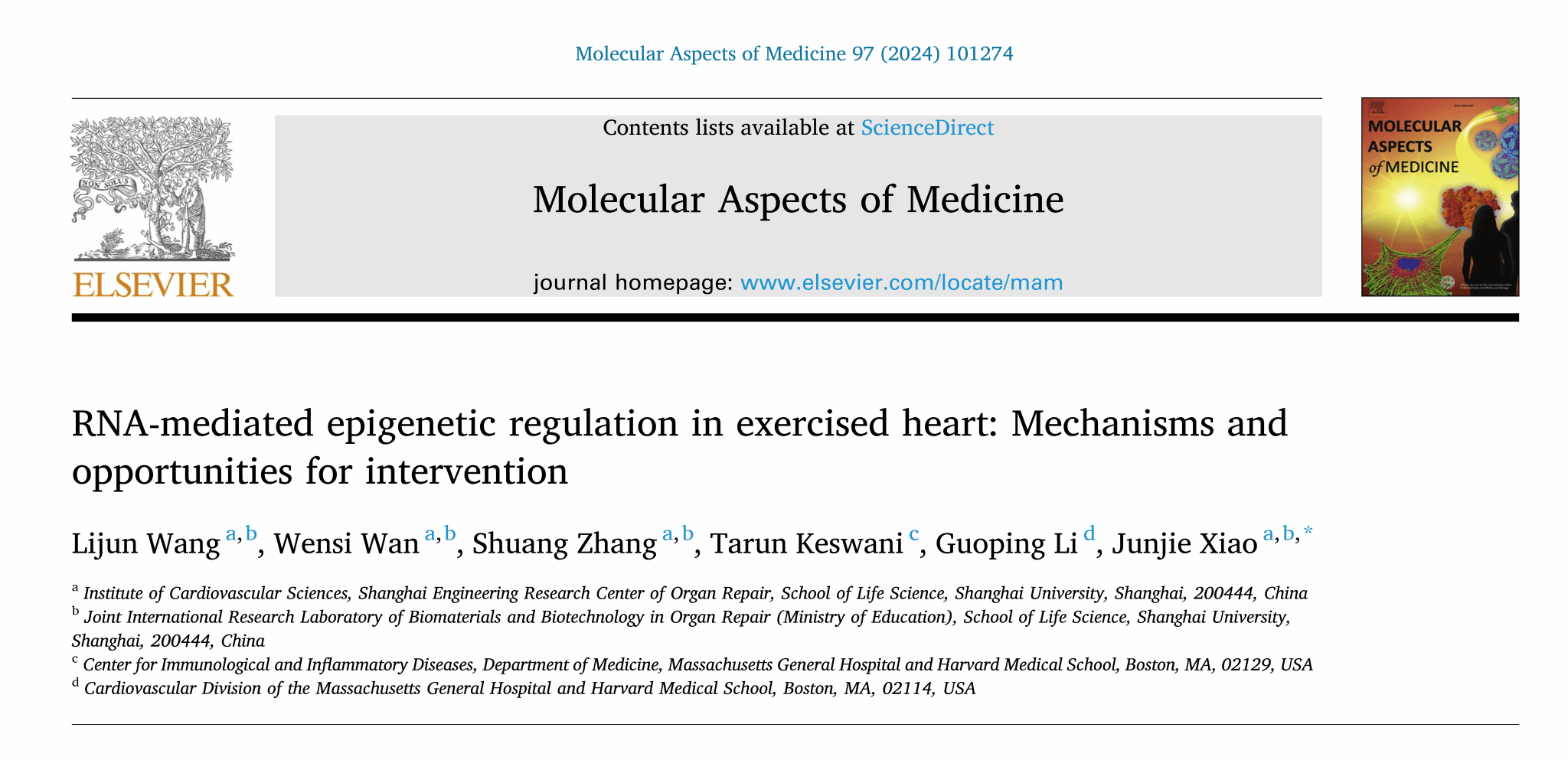 尊龙凯时生命科学学院心血管研究所王丽君副教授在Molecular Aspects of Medicine揭晓综述论文-尊龙凯时